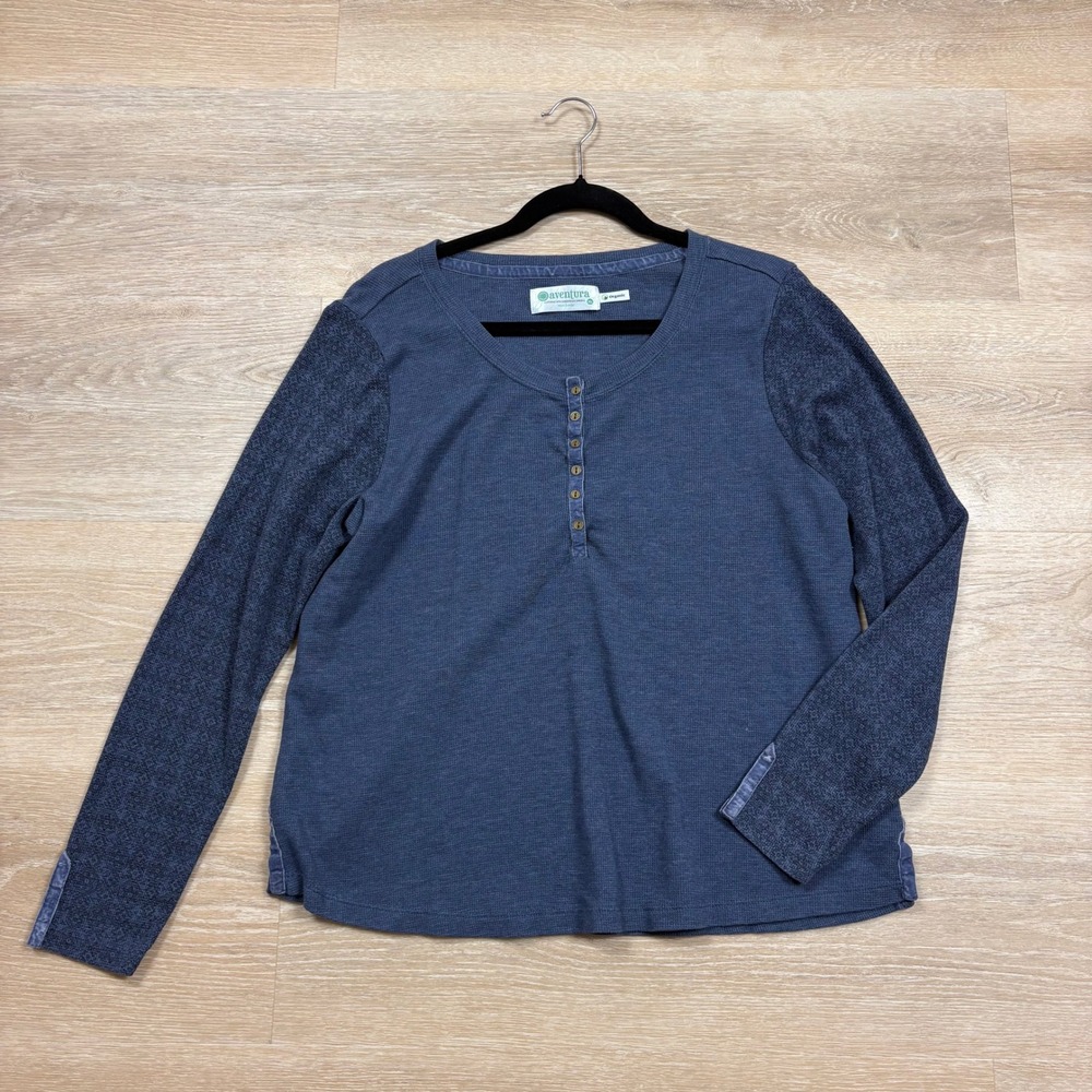 Aventura Organic Cotton Thermal Henley Top Women's‎ XL Color Blue